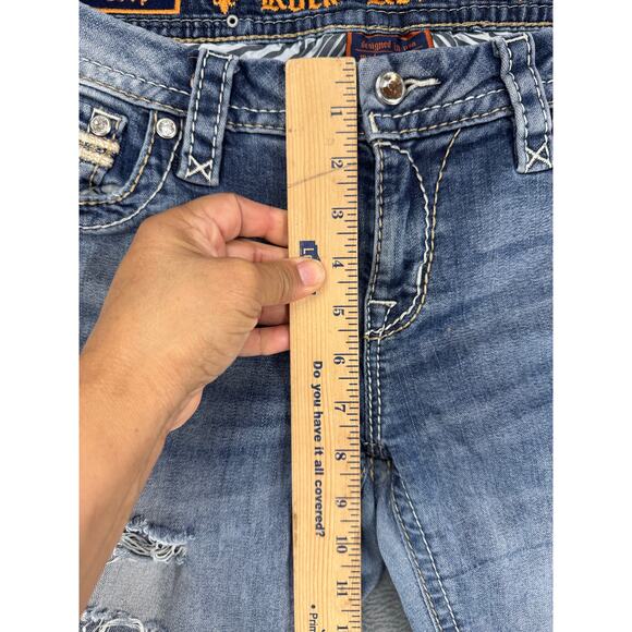 Rock Revival Jeans Destroyed Vivian Leather Insert Faux Flap Crop Jeans 30x20 - Picture 9 of 13